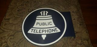 REAL vintage PUBLIC TELEPHONE Double Sided Metal SIGN FLANGE KS - 16597 L - 1 4