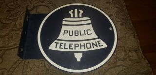 REAL vintage PUBLIC TELEPHONE Double Sided Metal SIGN FLANGE KS - 16597 L - 1 5