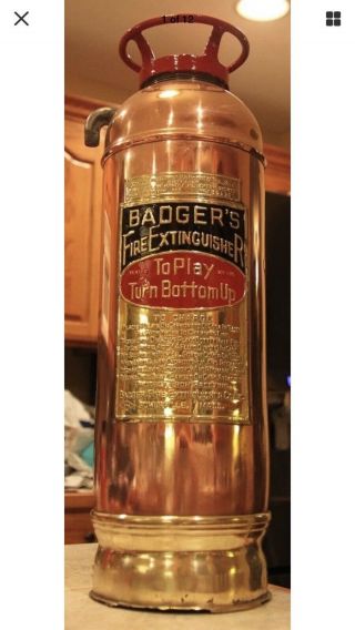 Rare Antique ‘badger’s’ All Brass Fire Extinguisher Polished And Restored