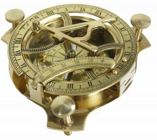 Vintage Marine Nautical Solid Brass Sundial Compass Hand - Made Compass