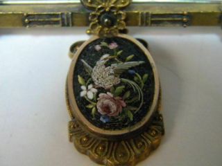 Antique Etruscan Revival English Micro Mosaic Dove And Rose 9k Gold Pin/brooch