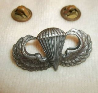 Sterling Silver Army Parachute Paratrooper Jump Wings Pin Back Badge Vintage