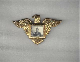 Rare Ww2 Us Army Air Corps Massive Wing Eagle Photo Sweetheart Pin Soldier Photo