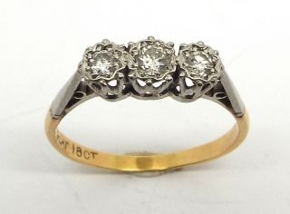 18ct Gold Three Stone Diamond Engagement Ring Platinum Large Vintage Size R