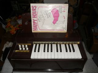 1950s - 60s Vintage Toy Electric Organ With Song Book In Brown