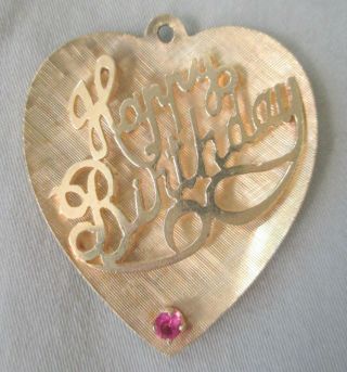 14k Yellow Gold Happy Birthday Heart Design Vintage Charm Pendant 5.  5 Grams