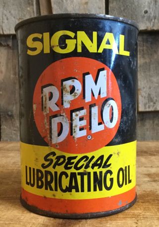 Vintage Signal Rpm Delo Lubricant Motor Oil 1qt Tin Can Gas Service Station Sign