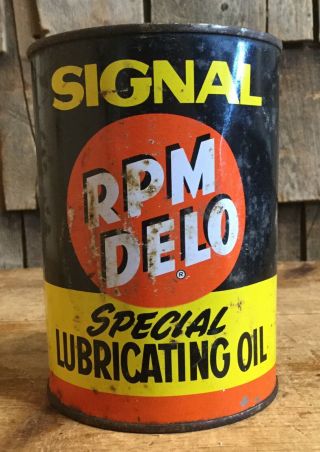 Vintage Signal RPM DELO Lubricant Motor Oil 1Qt Tin Can Gas Service Station Sign 5