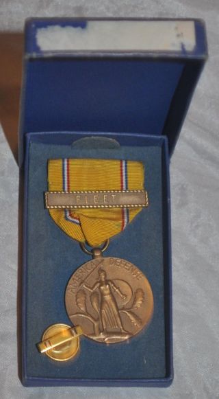 Wwii Us American Defense Medal W/ Fleet Bar