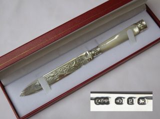 Stunning Sterling Silver And Mother Of Pearl Victorian Letter Opener Dating 1898