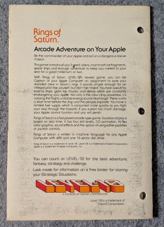 Rings of Saturn Apple II Level - 10 Dakin5 rare vintage computer game 1981 2