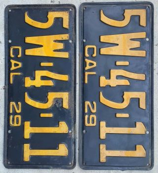 Vintage 1929 California License Plate Matching Number Set Pair