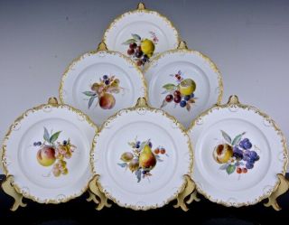 Gorgeous Set 6 Antique Meissen Germany Porcelain Enamelled Fruits Cabinet Plates