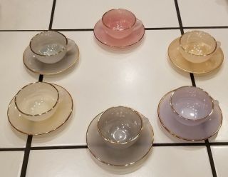 Harlequin Arcopal Opal Tea Cups & Saucers - Set Of 6 - Made In France Vintage