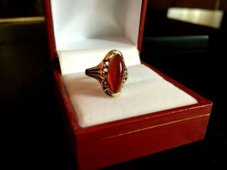 Rose Gold Carnelian Ring Vintage 10k Size 2 - Makers Mark Star In A Box