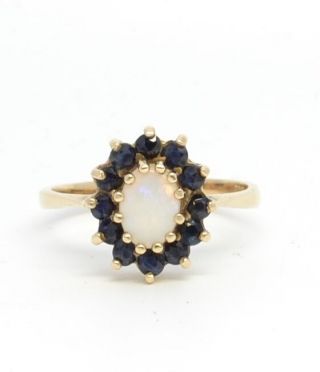 Fabulous Vintage 9ct Gold Opal And Sapphire Cluster Ring