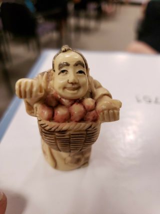 Netsuke Figurine - Old Man With Basket