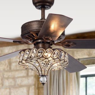 Pilette 52 " 5 - Blade Antique Speckled Bronze Lighted Ceiling Fan W/ Shade Fixture