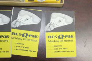 (4) Antique Res Q Pak Self - Inflating Life Preserver Pack and brochures 4