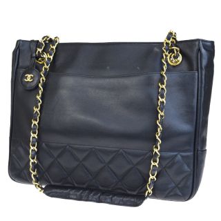 Auth Chanel Cc Logos Quilted Chain Shoulder Bag Leather Black Vintage 72em318