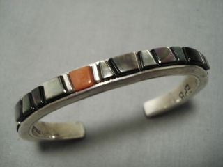 Rare Eddie Becenti Vintage Navajo Coral Sterling Silver Inlay Bracelet