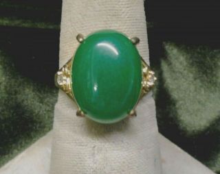 Lovely Antique Jade Ring 14k Diamonds.  Beauty / Black Pearls