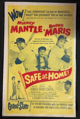 Vintage Safe At Home Movie Poster Feat.  Mickey Mantel & Roger Maris - (c8/9)