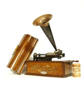 1902 Edison Home Phonograph W/original Horn & Rare Dealer 