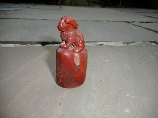 Antique Chinese Chicken Blood Stone Seal Signed On The Base Qing Dynasty C1870