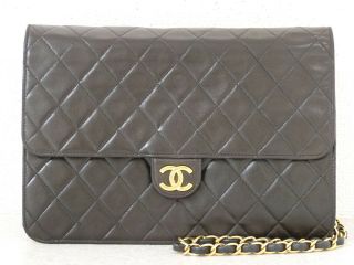 R5887 Auth Chanel Vintage Black Quilted Lambskin Cc Push Lock Chain Shoulder Bag