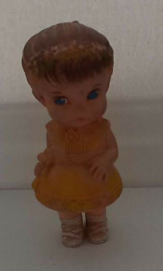 Vintage 1958 Edward Mobley Rubber Squeak Squeek Girl Yellow Dress Holding Doll