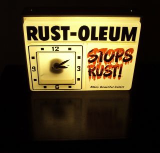 Vintage Rust Oleum Stops Rust Spray Paint Lighted Clock Sign