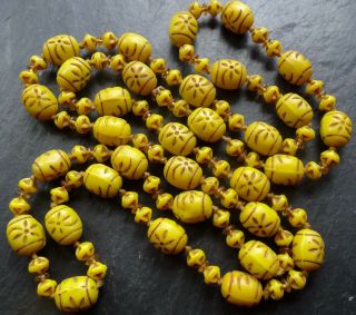 vintage art deco NEIGER sun flower yellow glass bead flapper necklace - Z157 2