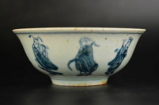 Antique Chinese Blue & White Porcelain Hand Painting Legendary 8figures Bowl