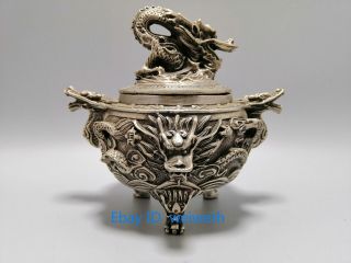 Chinese Tibet Silver Dragon Incense Burner Made During The Da Qing Qianlong Mark