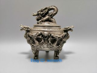 Chinese Tibet Silver Dragon Incense Burner Made During The Da Qing Qianlong mark 2