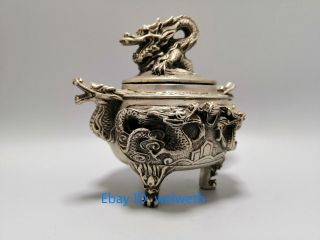 Chinese Tibet Silver Dragon Incense Burner Made During The Da Qing Qianlong mark 3