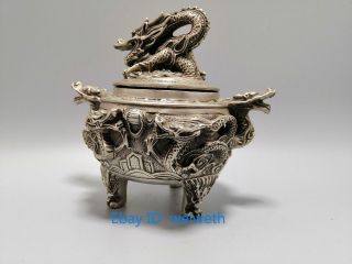 Chinese Tibet Silver Dragon Incense Burner Made During The Da Qing Qianlong mark 4