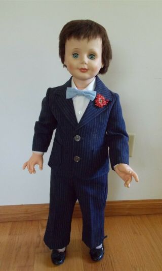 Vintage Peter Playpal Type Companion Doll In Pinstripe Suit