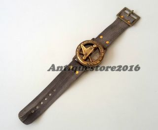 Nautical Vintage Style Marine Brass Sundial Compass Wrist Watch Type