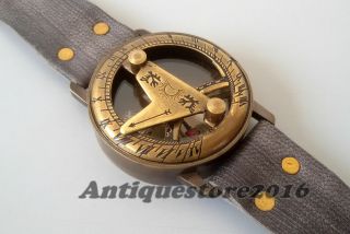 Nautical Vintage Style Marine Brass Sundial Compass Wrist Watch Type 2