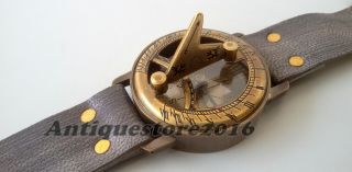 Nautical Vintage Style Marine Brass Sundial Compass Wrist Watch Type 4