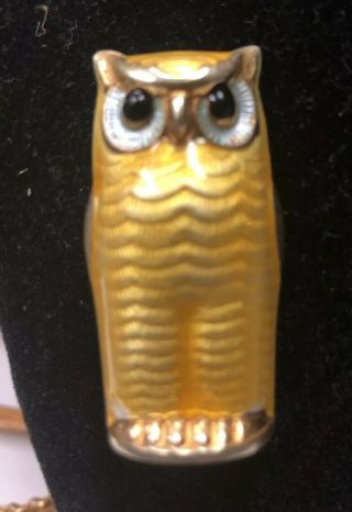 Vintage David Andersen Norway Sterling Silver Enamel Yellow Owl Brooch Lapel Pin