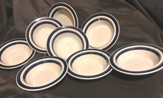 Arabia Finland Anemone Blue Rim Vntg Set Of 8 Cereal Bowls