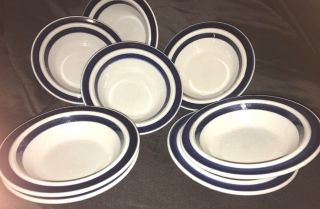 Arabia Finland Anemone Blue Rim Vntg Set of 8 Cereal Bowls 3