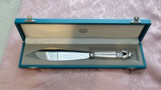Georg Jensen Acorn Sterling Silver Handle Cake Knife W Fitted Box 10 1/2 " Exc.