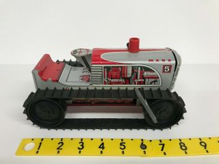 Vintage Marx Tin Litho Wind Up Bulldozer Tractor 4 Rubber Treads