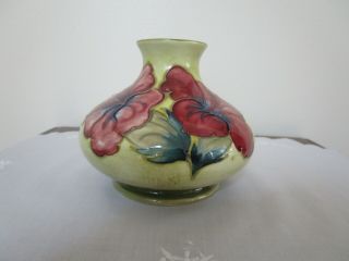 Vintage Moorcroft Pottery Hibiscus Vase 1930s Multicolored W/label