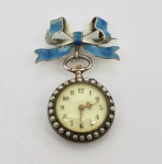 A Ladies Victorian Sterling Silver Enamelled Fob Pocket Watch With Bow