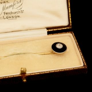 Antique Vintage Deco 18k 22k Gold 0.  25 Ct Diamond & Onyx Womens Stick Pin Brooch